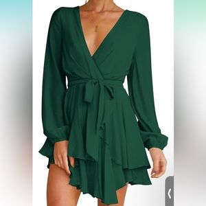 Never worn women’s v neck skater dress in dark green medium